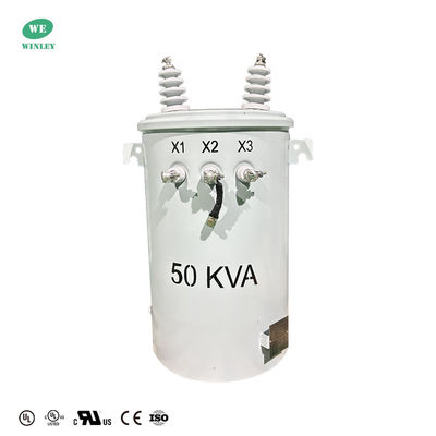 Trasformatore monofase montato su polo di 50 KVA certificato UL Tipo olio da 13200V a 120V Trasformatore di distribuzione di potenza